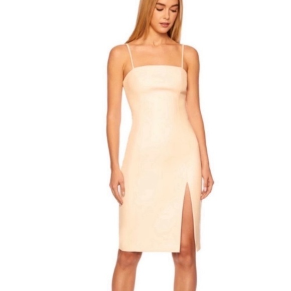 Susana Monaco Faux Leather Thin Strap Square Neck Dress Blanched Almond S $188. - Picture 1 of 9
